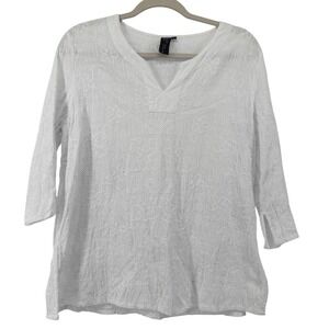 Focus Casual Life White Embroidered Cotton Tunic Top Split V-Neck 3/4 Sleeve S